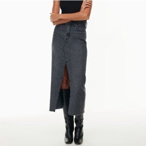 Aritzia Denim Forum High-Waist Dark Gray Denim Midi Skirt with Front Slit
